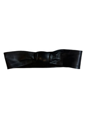 Vintage St John Black Leather Bow Waist Belt Designer Cinch Belt